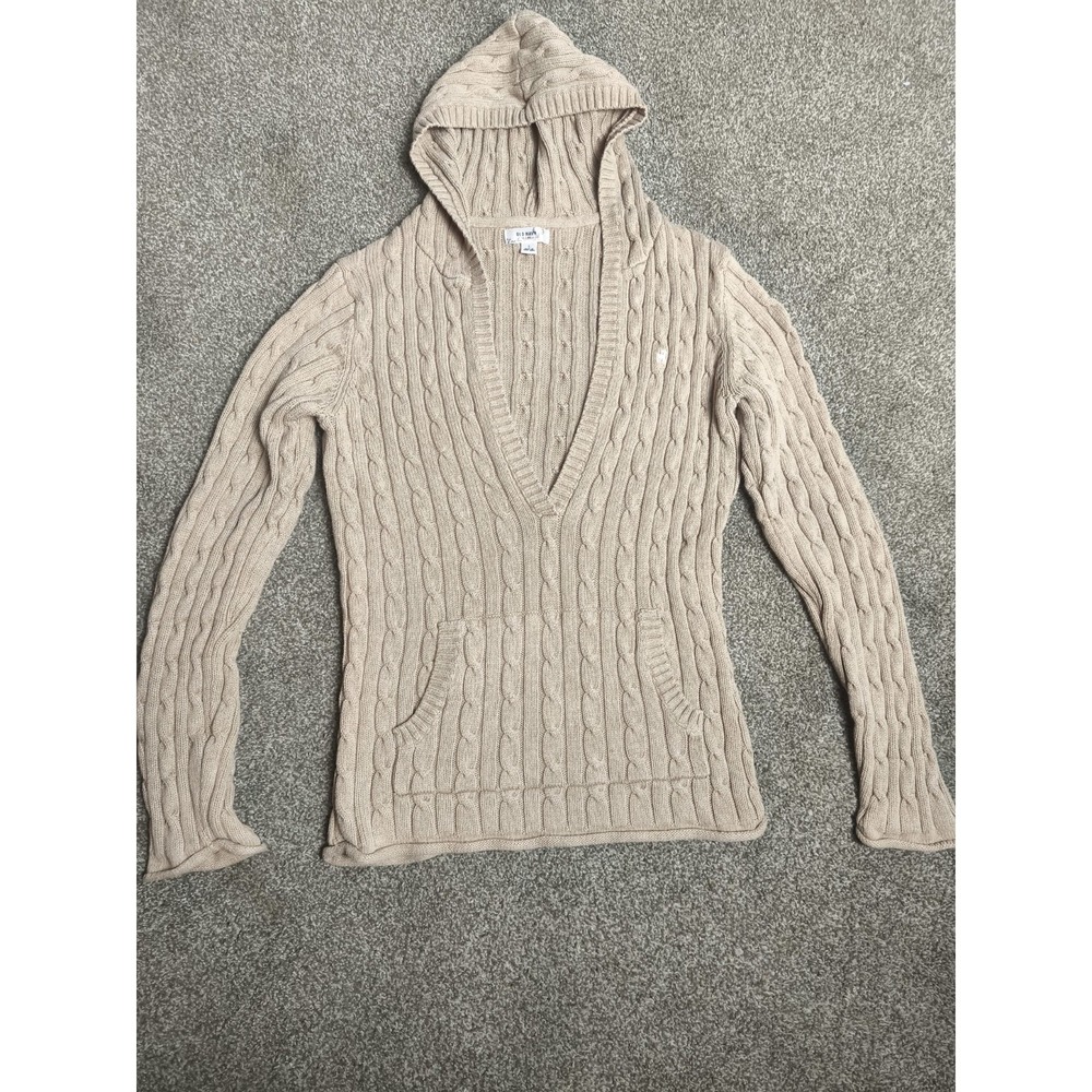Vintage Old Navy Cable Knit Hoodie Sweater Oatmeal cozy womens large‎